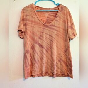 American eagle orange/peach tie dye v-neck top size Small